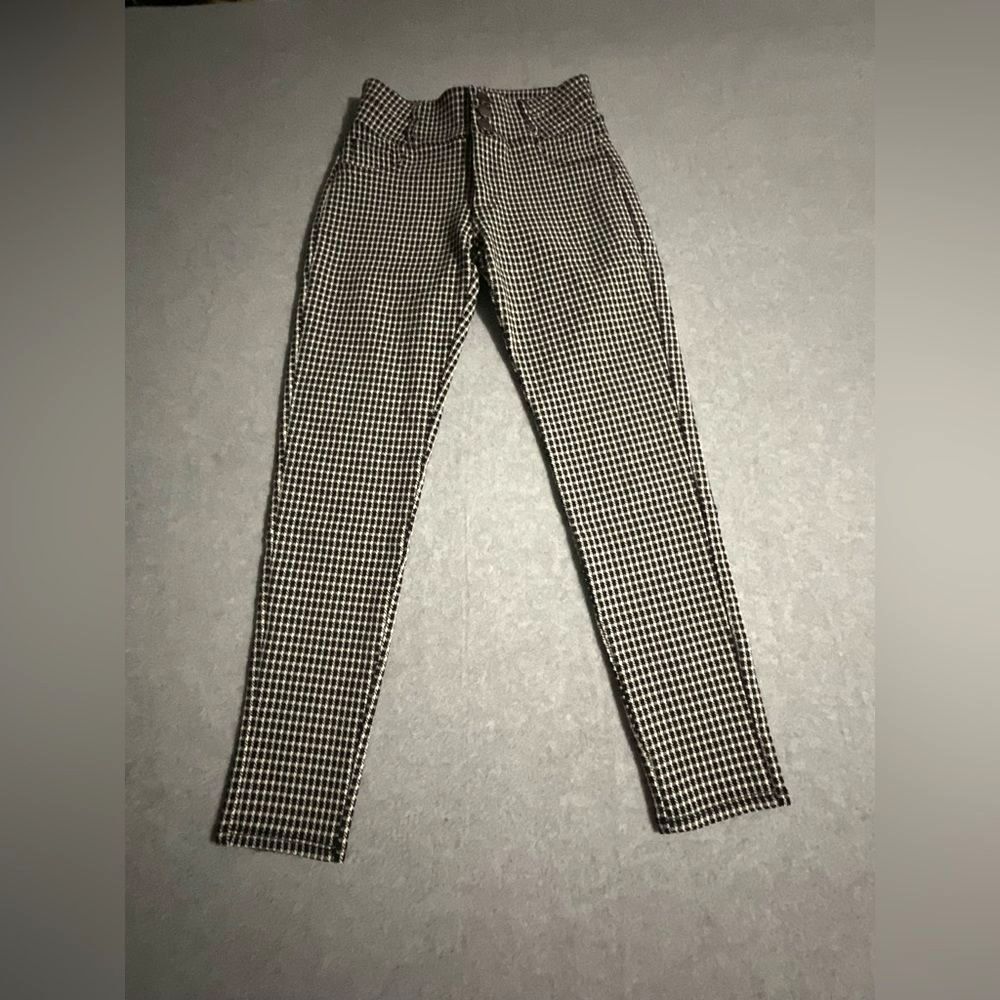 Chocolate USA Houndstooth Plaid Stretch Skinny Pants Small Black White Academia